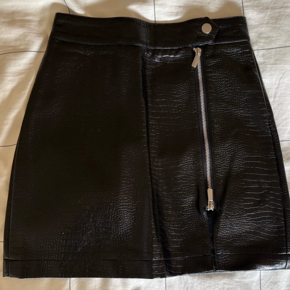 Topshop Black Snake Faux Leather Skirt